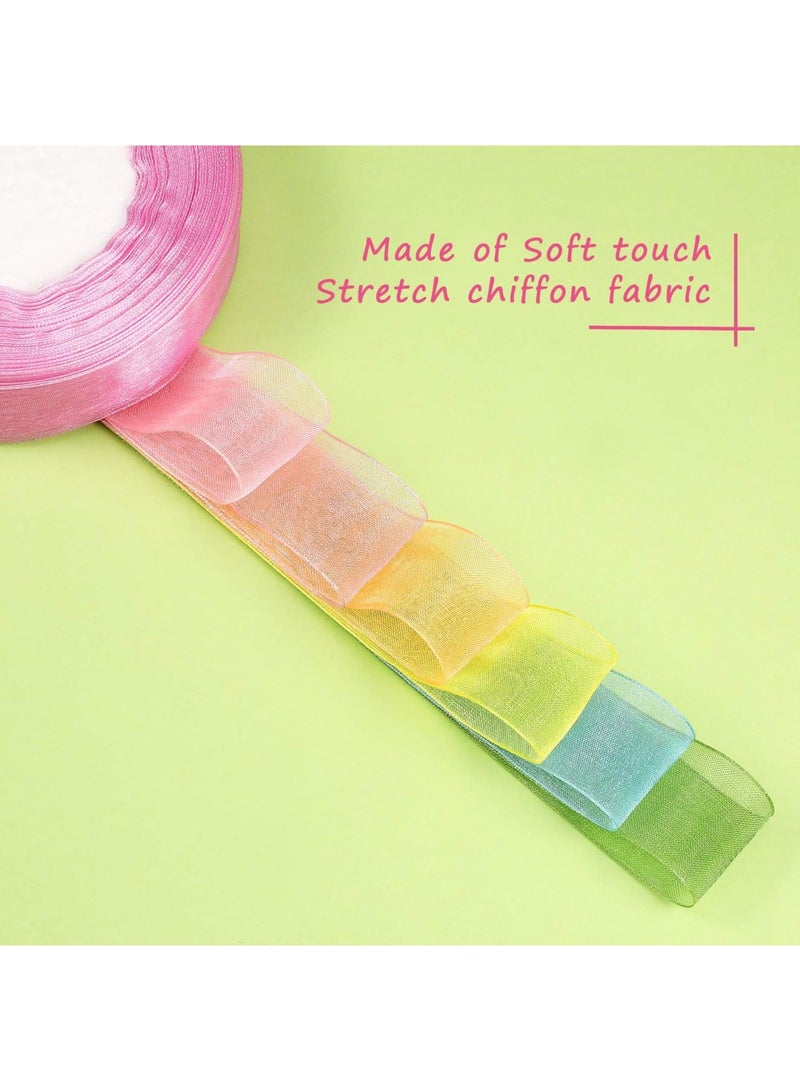 6 Rolls Organza Ribbon Sheer Chiffon Ribbon Set for Gift Wrapping, Wedding, Birthday, Craft, Valentine Decorations, Bouquet and Garland Making, 50 Yards Each Roll (Bright Color) - Image 3